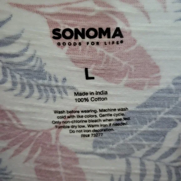 Sonoma Mens Large Red Blue Tropical Leaf Print Polo Shirt 100% Cotton - Picture 4 of 8